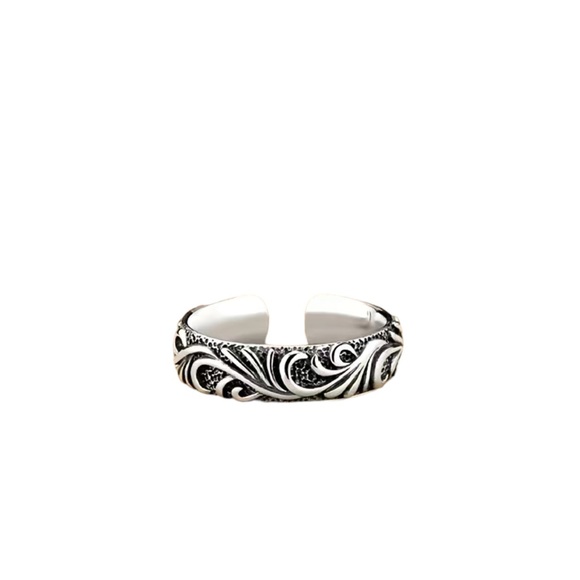 Silver Plated Open Cuff Ring with Design - Picture 5 of 5